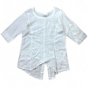 Click Color Me Cotton White‎ 100% Linen  Asymmetrical Tunic Top Lagenlook Large